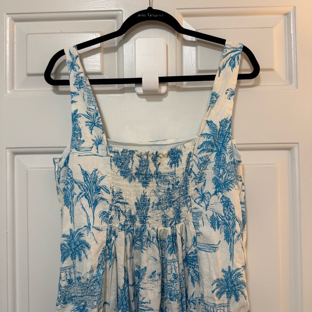 NWT JOIE Dress Shrug Set Blue White Palm-print Toile Linen Cotton Dress Size 12 - Picture 16 of 16